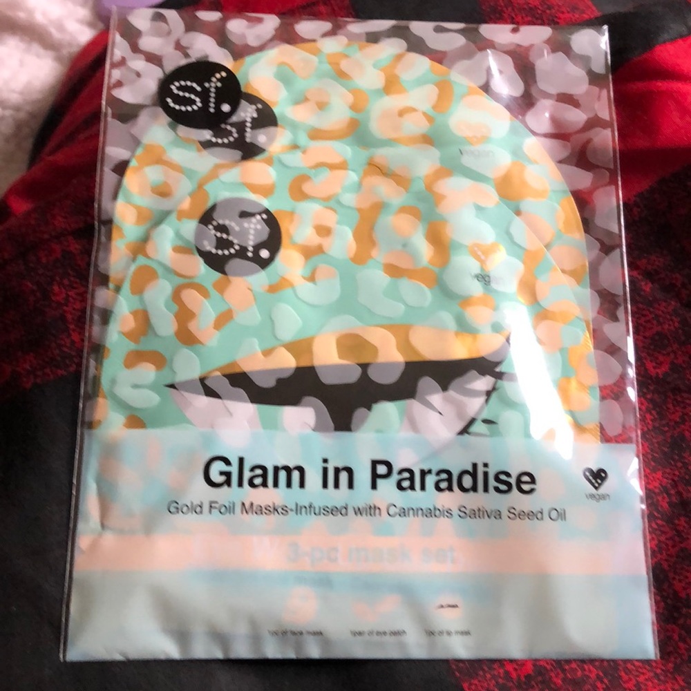 Brand New!  Glam in Paradise Gold Cannabis masks.